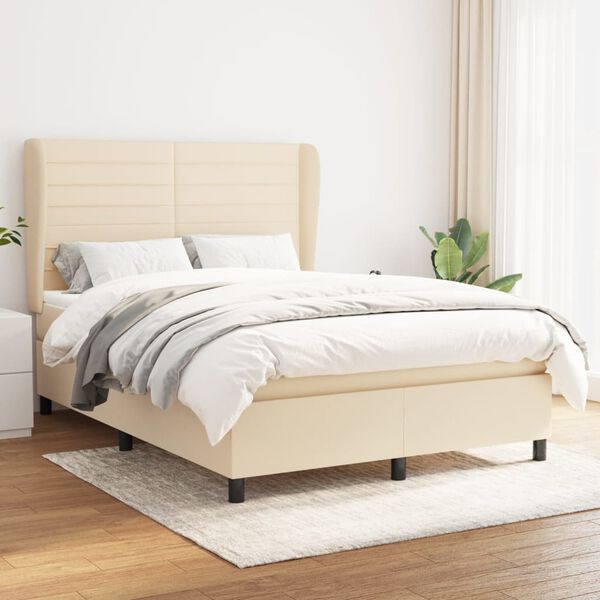 vidaXL &Kappa;&rho;&epsilon;&beta;ά&tau;&iota; Boxspring &mu;&epsilon; &Sigma;&tau;&rho;ώ&mu;&alpha; &Kappa;&rho;&epsilon;&mu; 140x190 &epsilon;&kappa;. &Upsilon;&phi;&alpha;&sigma;&mu;ά&tau;&iota;&nu;&omicron;