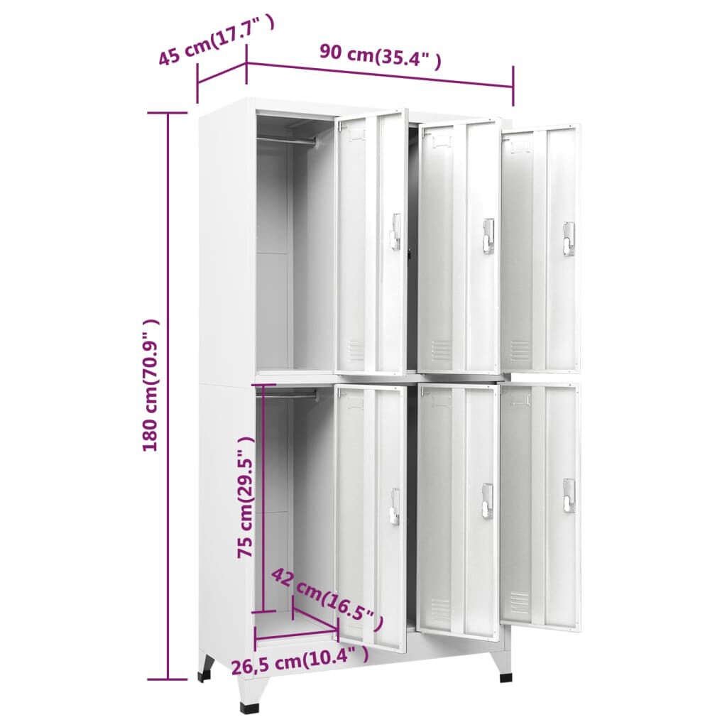 vidaXL Φοριαμός Γκρι 90x45x180 εκ. από Ατσάλι με 6 Τμήματα