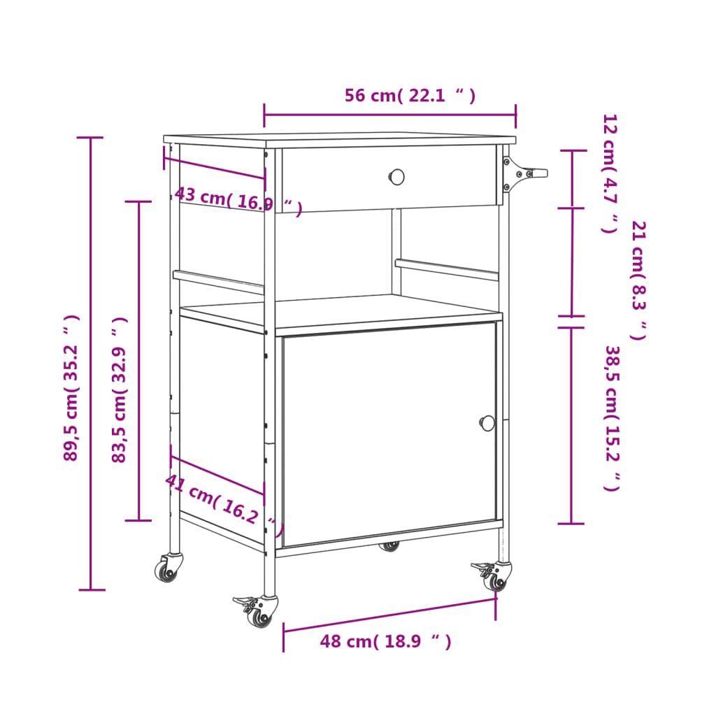 vidaXL Τρόλεϊ Κουζίνας Καπνιστή Δρυς 56x43x89,5 εκ. Επεξεργασμένο Ξύλο