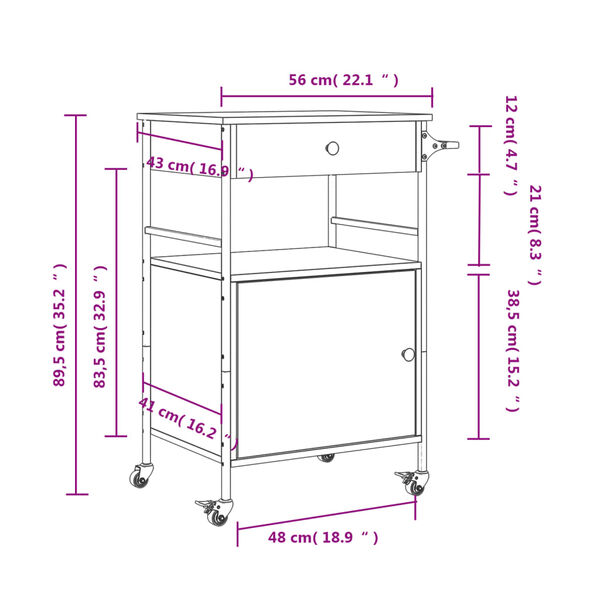 vidaXL Τρόλεϊ Κουζίνας Καπνιστή Δρυς 56x43x89,5 εκ. Επεξεργασμένο Ξύλο