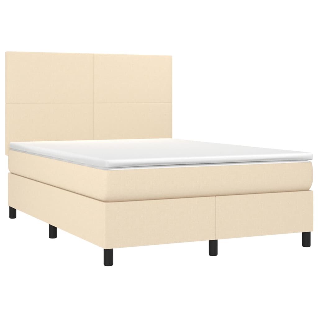 vidaXL Κρεβάτι Boxspring με Στρώμα Κρεμ 140x200 εκ. Υφασμάτινο