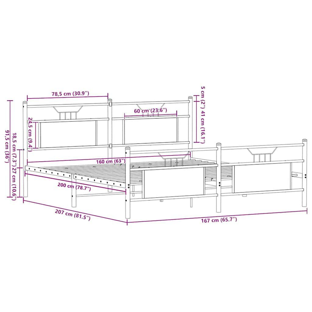 vidaXL Σκελετός Κρεβ. Χωρίς Στρώμα Καφέ Δρυς 160x200 εκ. Μεταλλικό