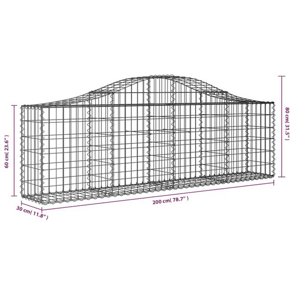 vidaXL Συρματοκιβώτια Τοξωτά 3 τεμ. 200x30x60/80 εκ. Γαλβαν. Ατσάλι