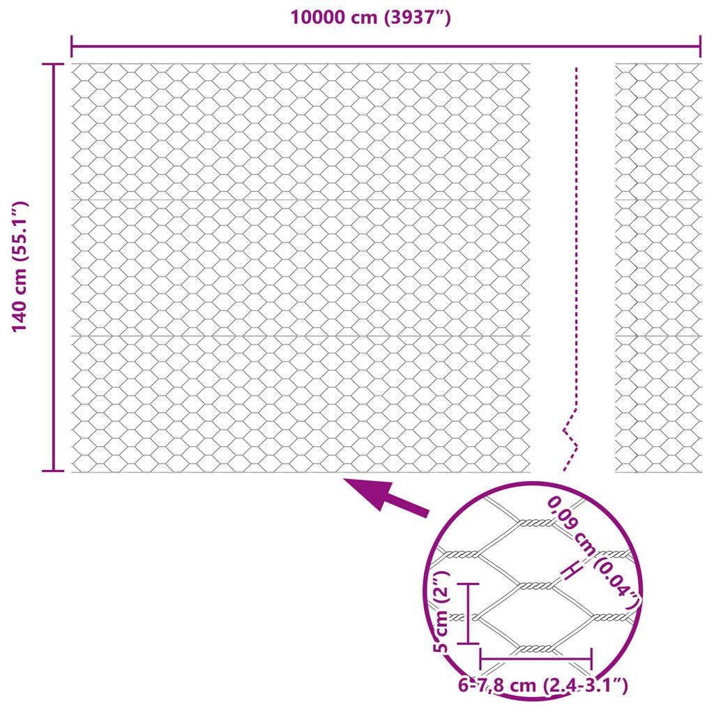 vidaXL Εξάγωνος Φράχτης Πράσινος 1.4x100 μ Ατσάλι