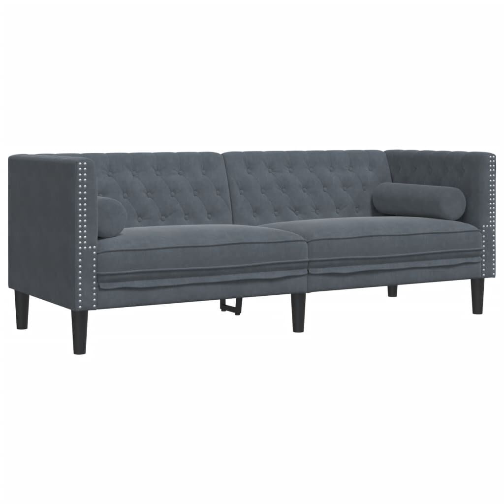 vidaXL Καναπές Chesterfield Σετ 2 Τεμ. με Στηρίγματα Σκ. Γκρι Βελούδο