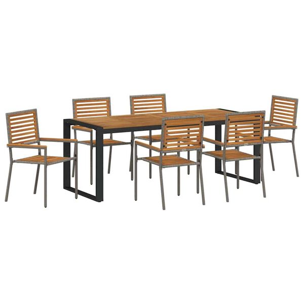 vidaXL Σέτ φαγητού για κήπο 7 pcs Γκρι 200 x 80 x 75 cm