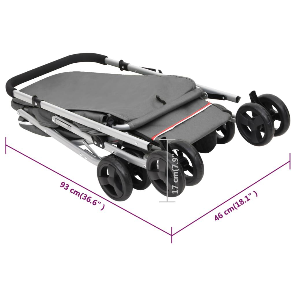 vidaXL Καρότσι Σκύλου Πτυσσόμενο Γκρι 100 x 49 x 96 εκ. Λινό Ύφασμα