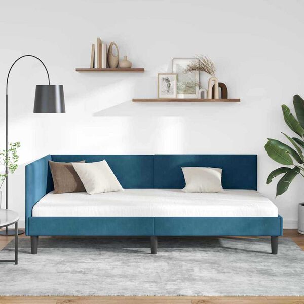 vidaXL Κρεβάτι Γωνίας Μπλε 90 x 200 cm Βελούδο και Εργοστασιακό ξύλο