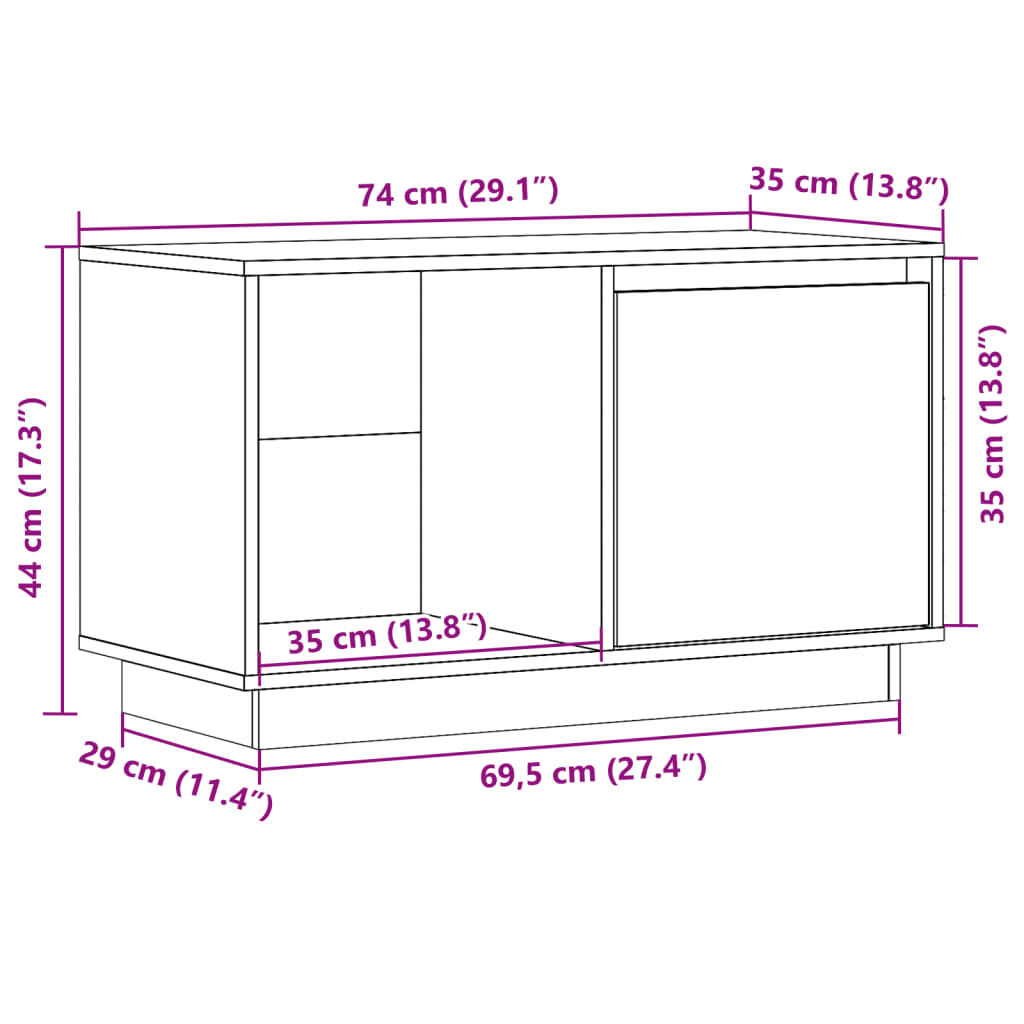 vidaXL Έπιπλο Τηλεόρασης Μελί 74 x 35 x 44 εκ. από Μασίφ Ξύλο Πεύκου