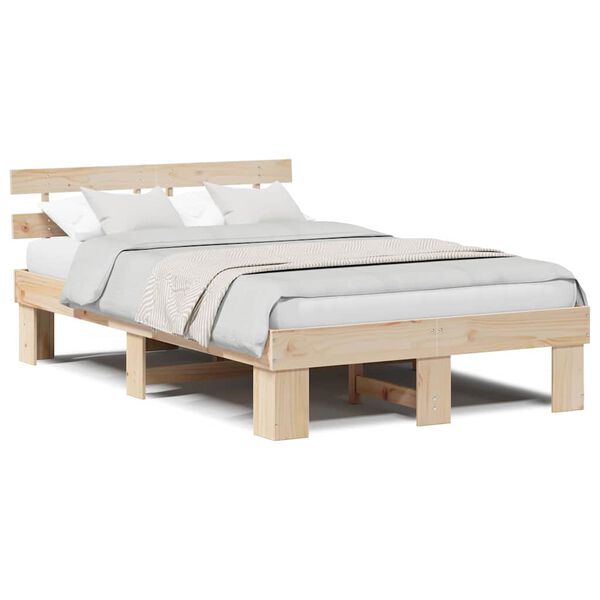 vidaXL Σκελετός Κρεβατιού Καφέ 135 x 190 cm Μασίφ ξύλο πεύκου