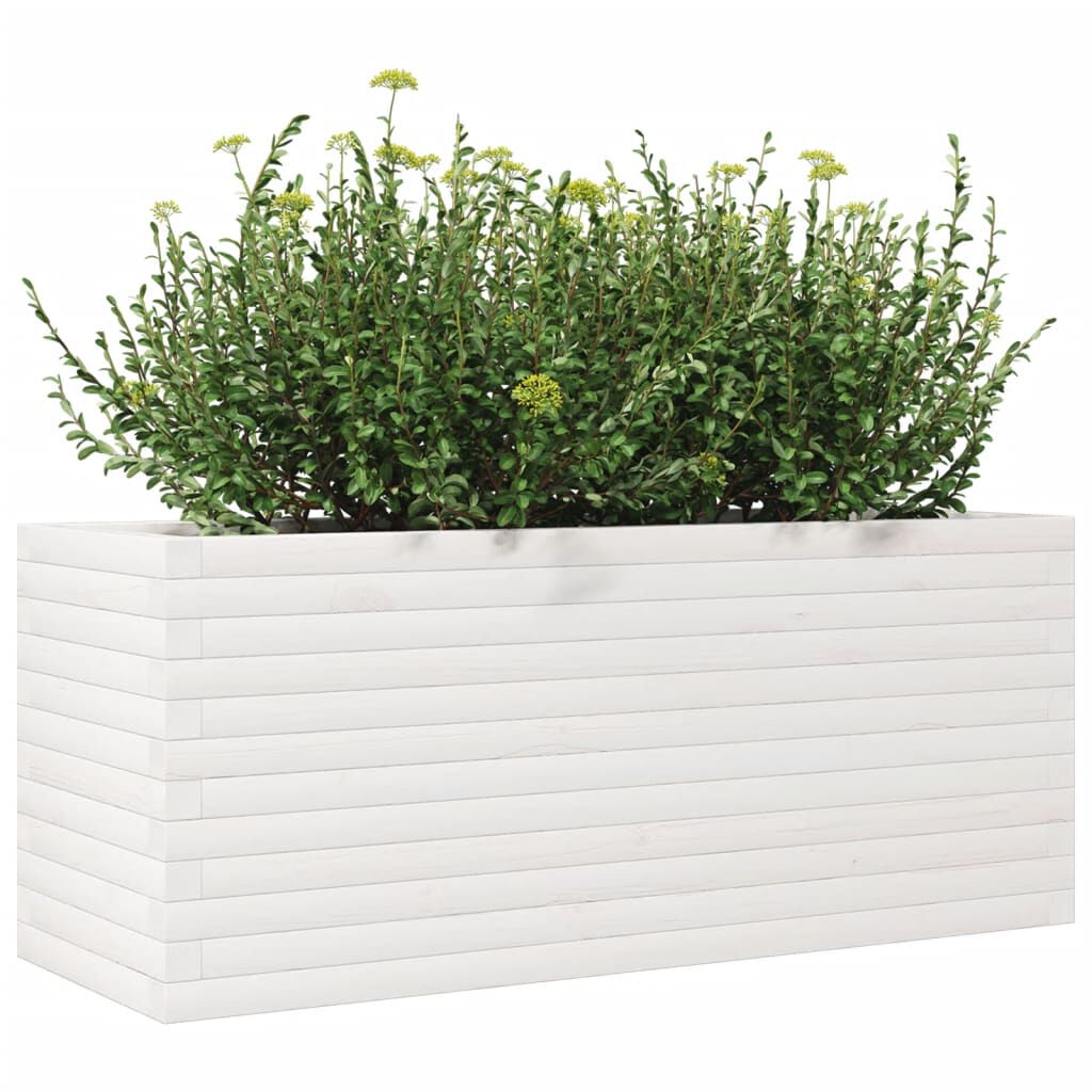 vidaXL Ζαρντινιέρα Κήπου Λευκή 110x40x45,5 εκ. από Μασίφ Ξύλο Πεύκου