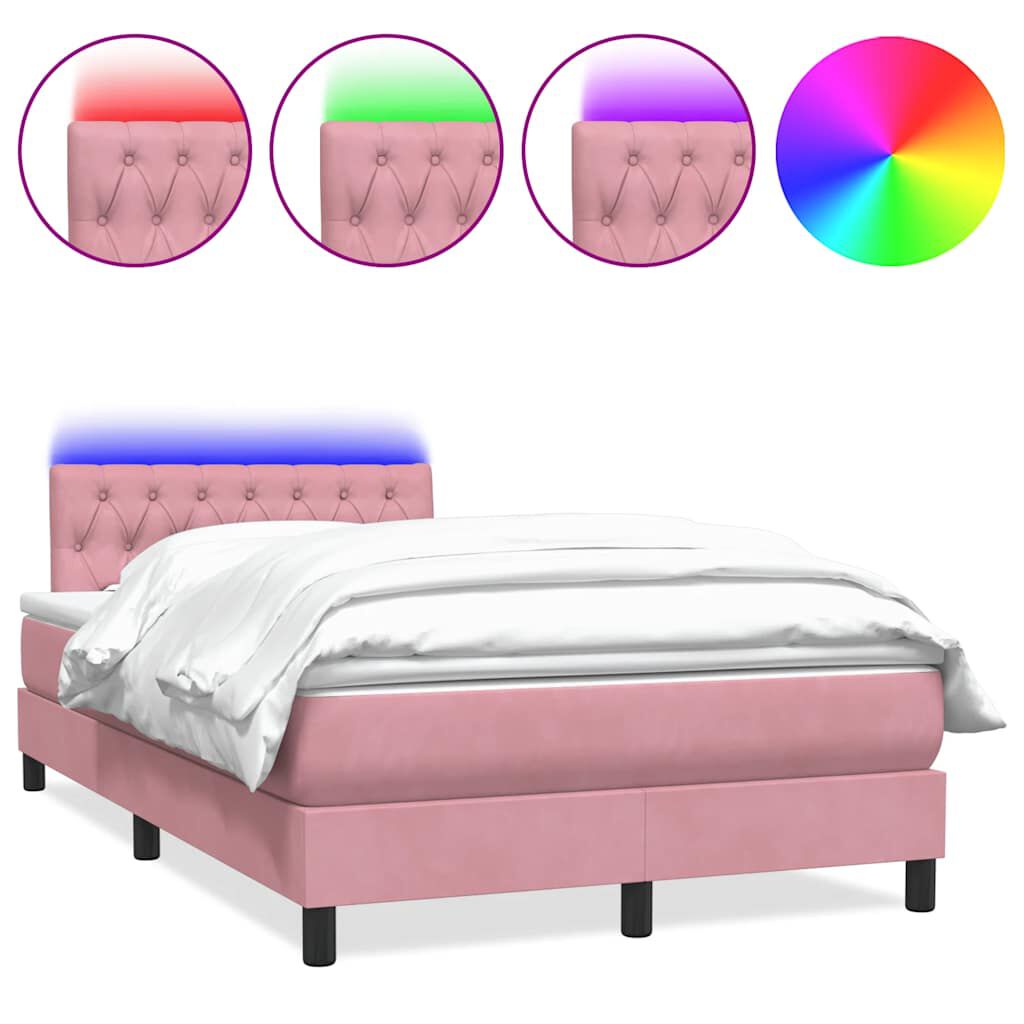 vidaXL Box Spring κρεβάτι με στρώμα ροζ 120x220 cm Βελούδινο