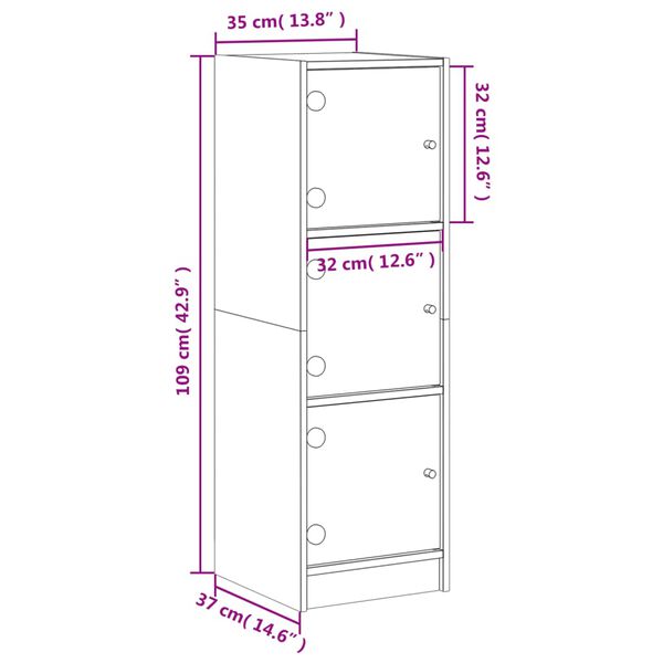 vidaXL Ντουλάπι Λευκό 35 x 37 x 109 εκ. με Γυάλινες Πόρτες