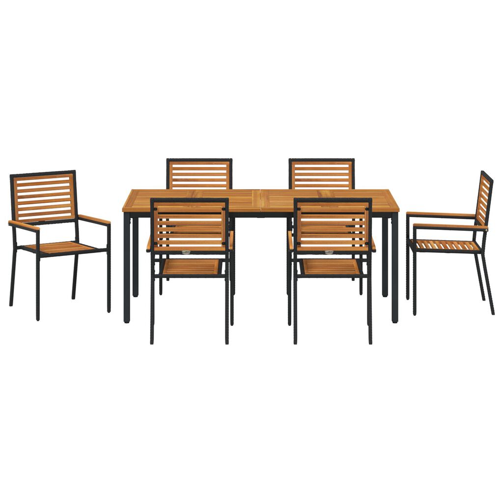 vidaXL Σέτ φαγητού για κήπο 7 pcs Μαύρο και Ξύλο 180 x 90 x 75 cm