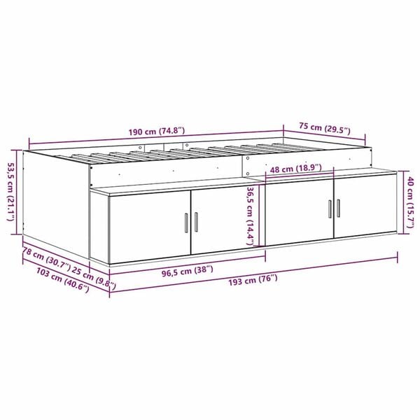 vidaXL Κρεβάτι με αποθηκευτικό χώρο Μαύρη δρυς 75 x 190 cm