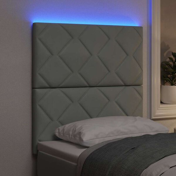 vidaXL LED Κεφαλάρι με φώτα λωρίδας LED Ανοιχτό γκρι 80 cm Βελούδο