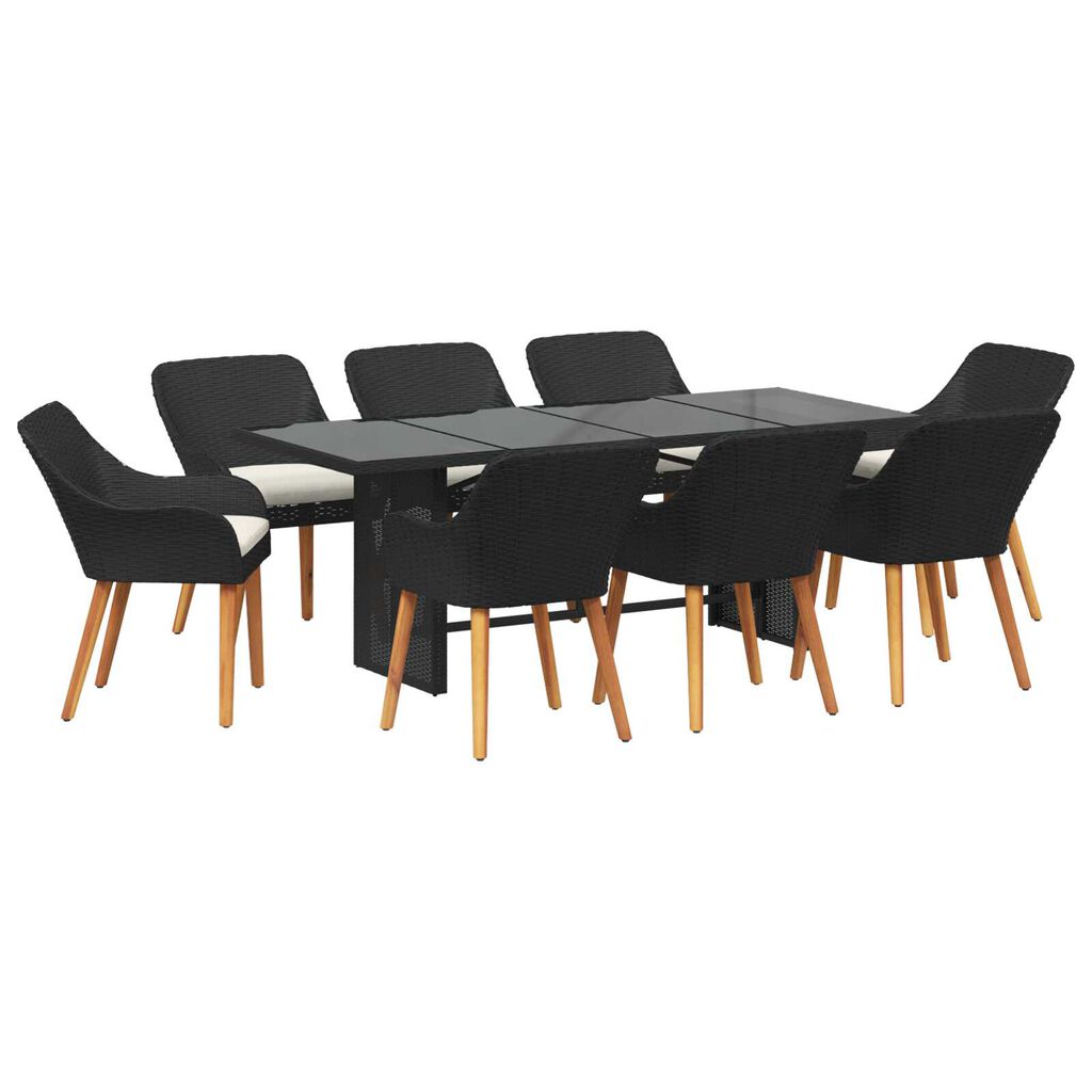 vidaXL Σέτ φαγητού για κήπο με μαξιλάρι 9 pcs Μαύρο συνθετικό ρατάν