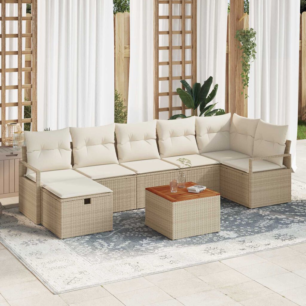 vidaXL Σετ Καναπέ Κήπου με μαξιλάρι 8 pcs Μπεζ Πολυ ράταν