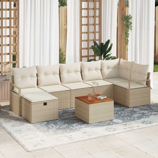 vidaXL Σετ Καναπέ Κήπου με μαξιλάρι 8 pcs Μπεζ Πολυ ράταν