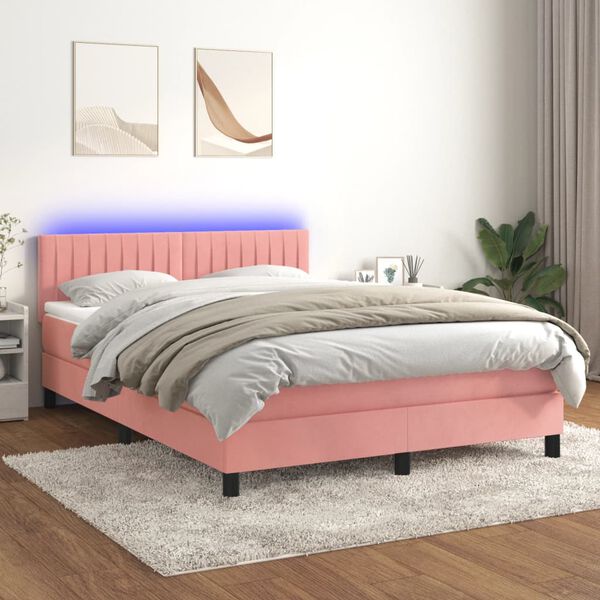 vidaXL &Kappa;&rho;&epsilon;&beta;ά&tau;&iota; Boxspring &mu;&epsilon; &Sigma;&tau;&rho;ώ&mu;&alpha; & LED &Rho;&omicron;&zeta; 140x190 &epsilon;&kappa;. &Beta;&epsilon;&lambda;&omicron;ύ&delta;&iota;&nu;&omicron;