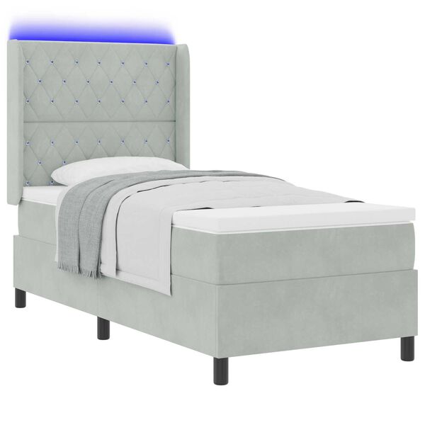 vidaXL Κρεβάτι με Στρώμα & LED Φωτισμό Γκρι 90x200 εκ Βελούδο