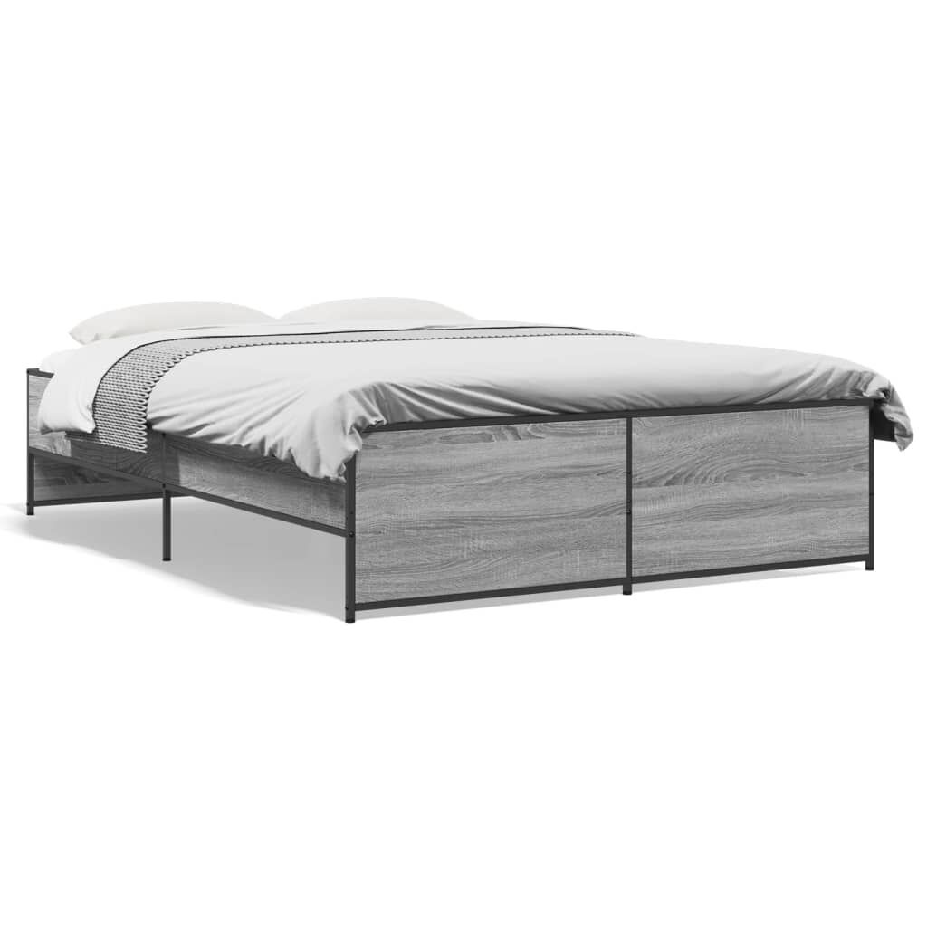 vidaXL Πλαίσιο Κρεβατιού Γκρι Sonoma 120 x 190εκ. Επεξ. Ξύλο & Μέταλλο