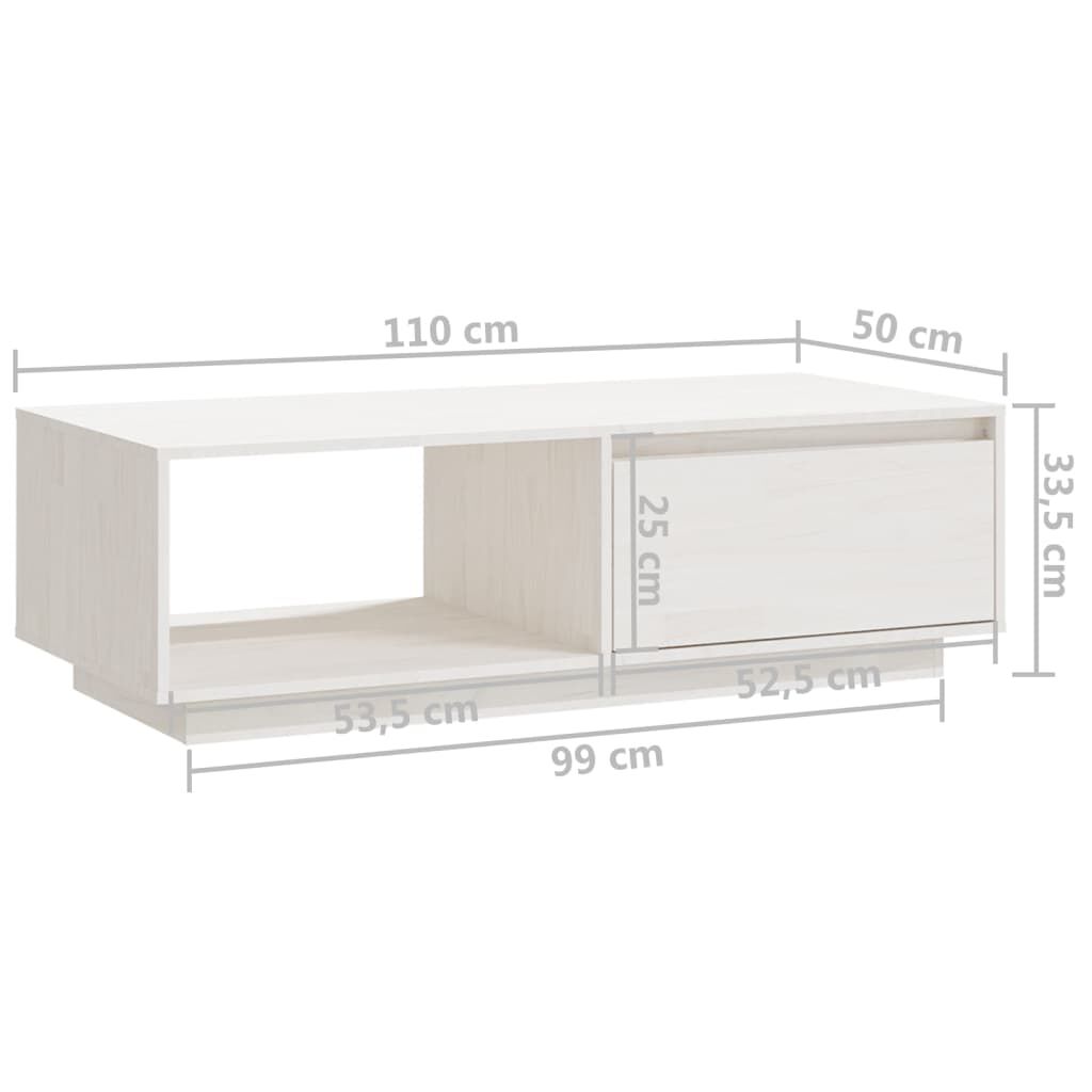 vidaXL Τραπεζάκι Σαλονιού Λευκό 110x50x33,5 εκ. από Μασίφ Ξύλο Πεύκου