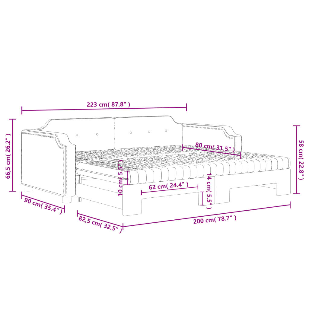 vidaXL Καναπές Κρεβάτι Συρόμενος Taupe 80x200 εκ. Υφασμάτινος Στρώματα