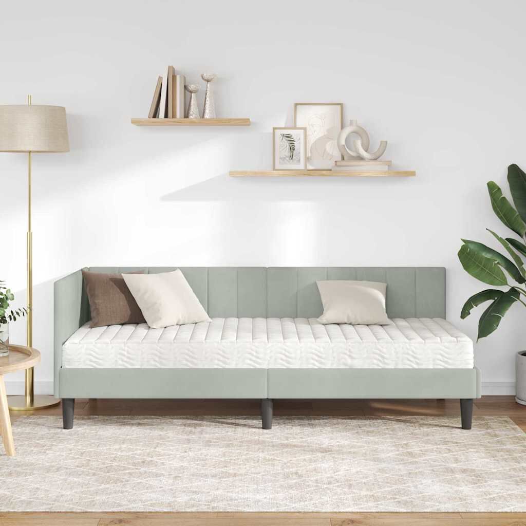 vidaXL Κρεβάτι Γωνίας με στρώμα Ανοιχτό γκρι 80 x 200 cm Βελούδο
