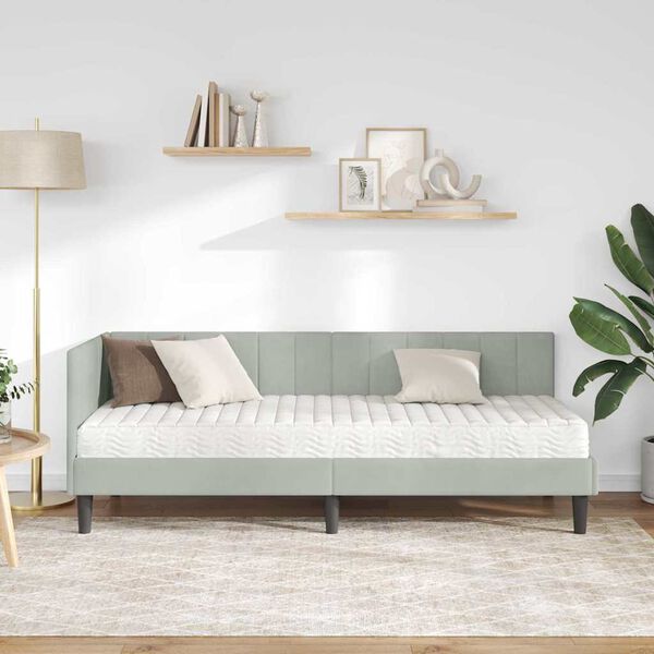 vidaXL Κρεβάτι Γωνίας με στρώμα Ανοιχτό γκρι 80 x 200 cm Βελούδο