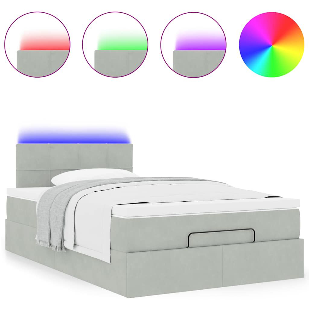 vidaXL Οθωμανικό κρεβάτι με στρώμα&LEDs Ανοιχτό γκρι 120x190cm Βελούδο