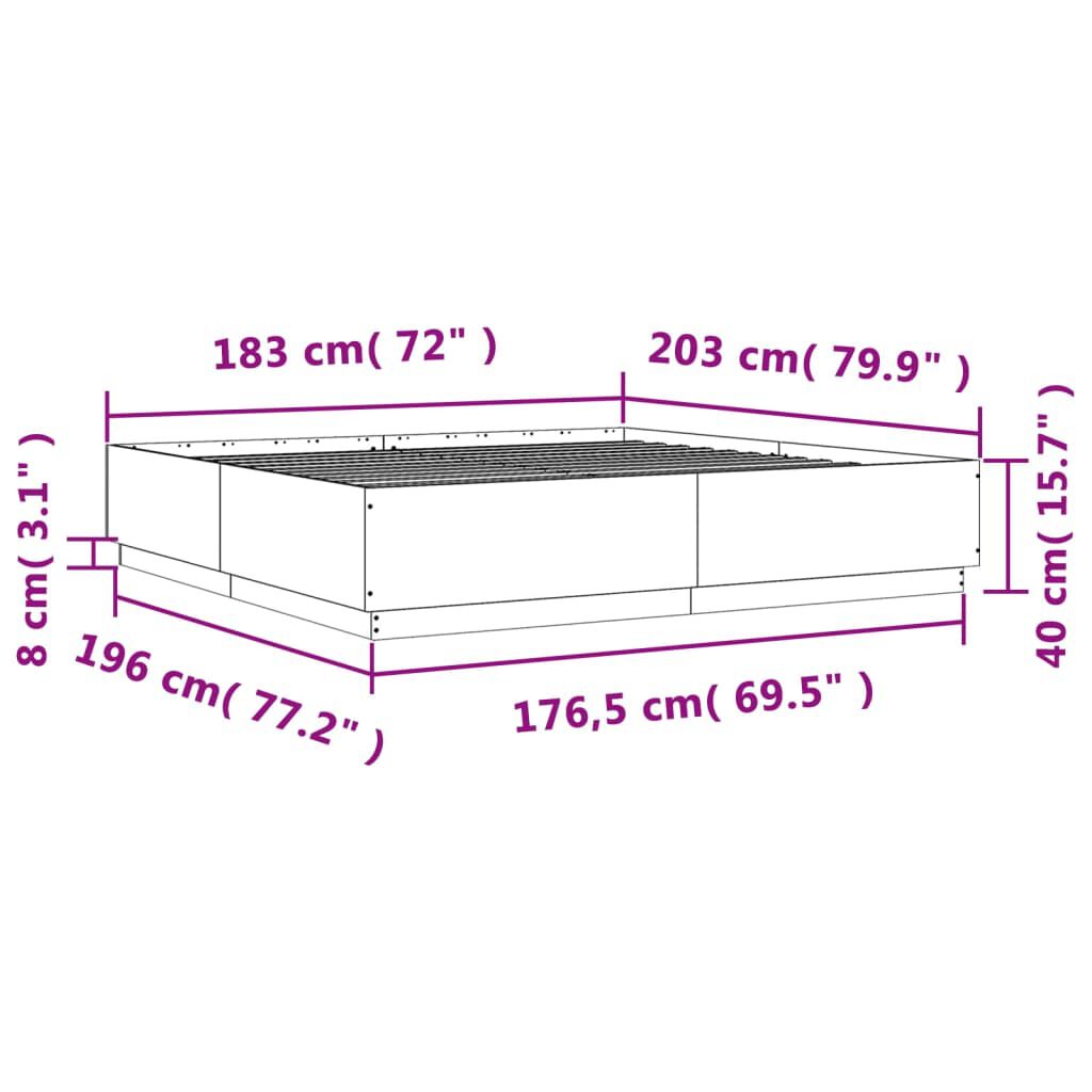 vidaXL Πλαίσιο Κρεβατιού με LED Sonoma Δρυς 180x200εκ. Επεξ. Ξύλο