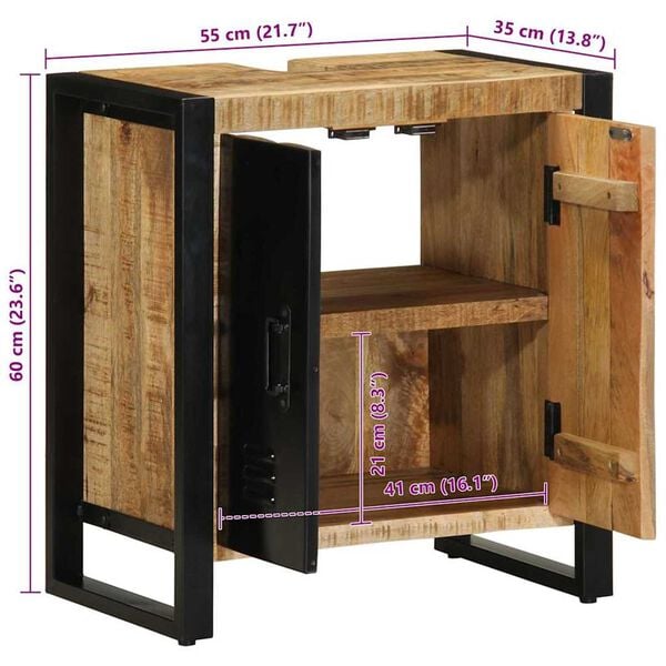 vidaXL Ντουλάπα Μπάνιου Καφέ 55 x 35 x 60 εκ. Μασίφ ξύλο μάνγκο
