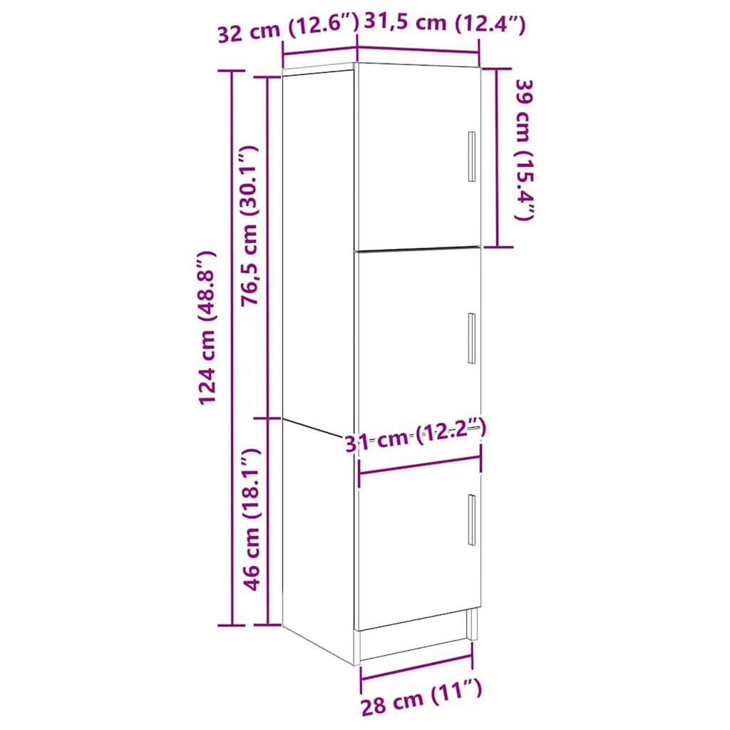 vidaXL Ψηλή Ντουλάπα artisan δρυς 31,5 x 32 x 124 εκ