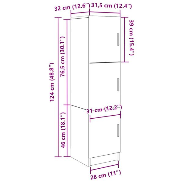 vidaXL Ψηλή Ντουλάπα artisan δρυς 31,5 x 32 x 124 εκ
