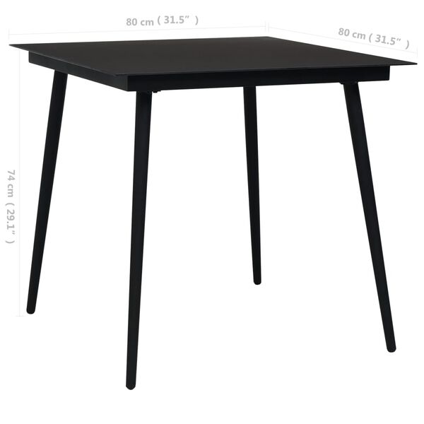 vidaXL Τραπεζαρία Κήπου Μαύρη 80 x 80 x 74 εκ. από Ατσάλι / Γυαλί