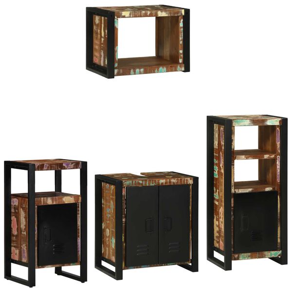 vidaXL Σετ Επίπλων Μπάνιου 4 pcs Πολύχρωμο Στερεό ανακτημένο ξύλο