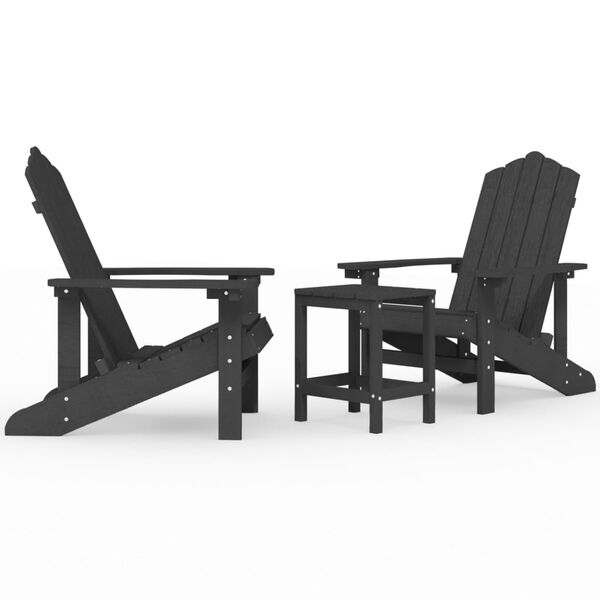 vidaXL Καρέκλες Κήπου Adirondack Ανθρακί από HDPE με Τραπεζάκι