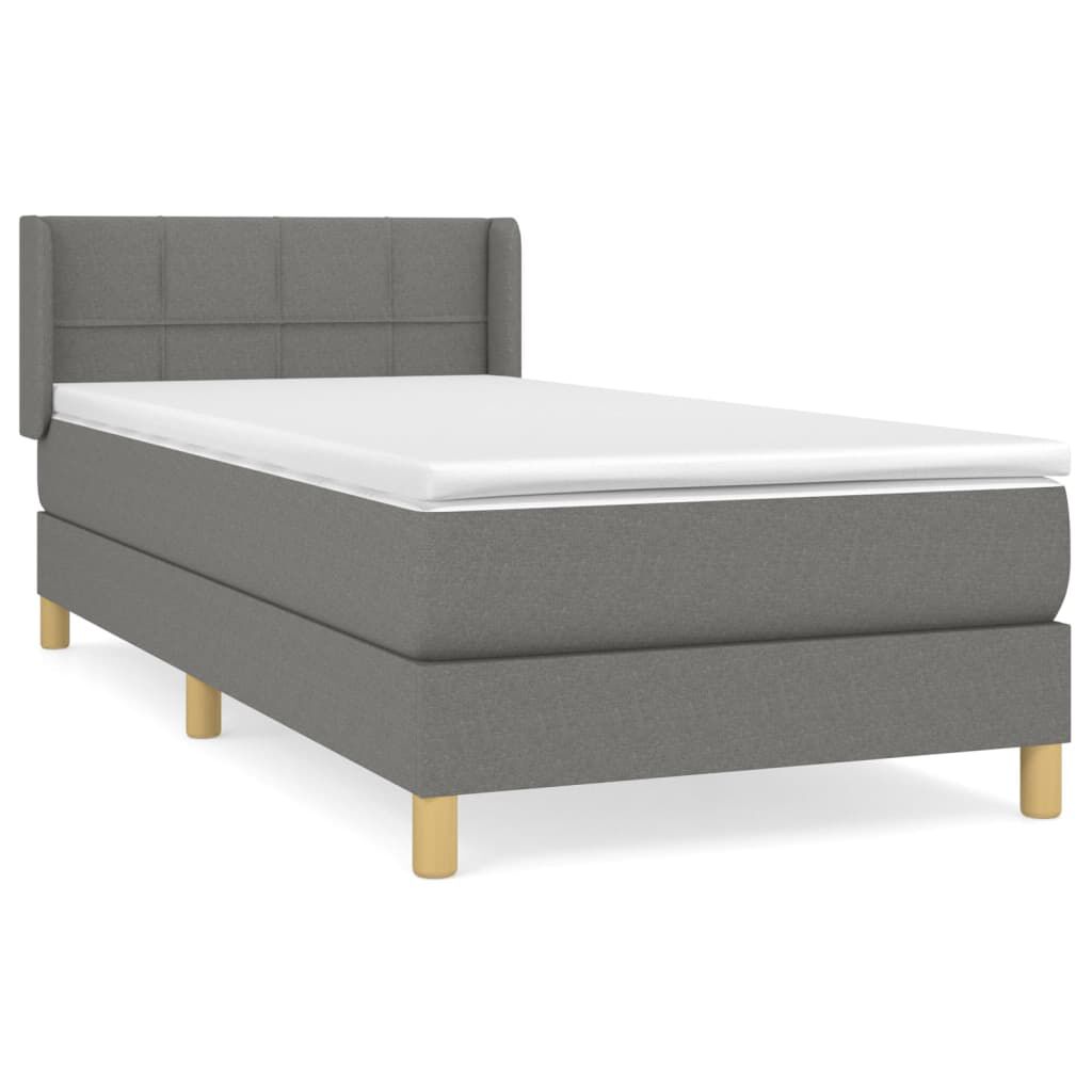 vidaXL Κρεβάτι Boxspring με Στρώμα Σκούρο Γκρι 90x190 εκ. Υφασμάτινο