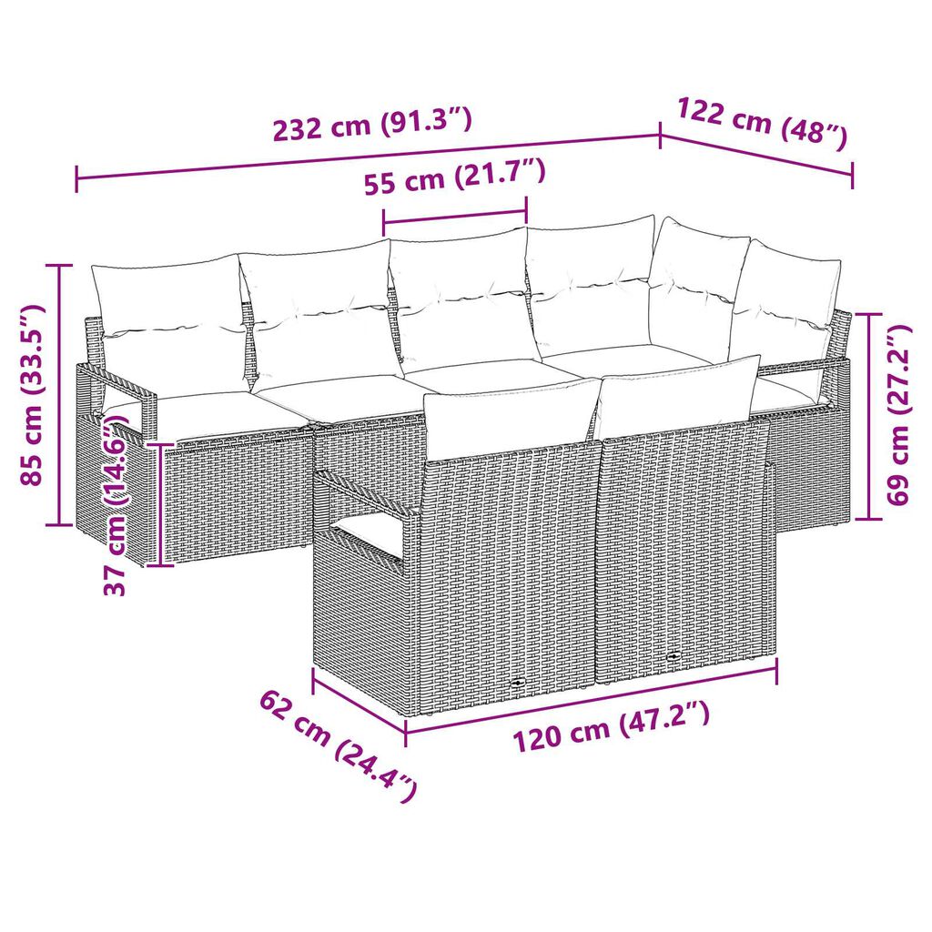 vidaXL Σετ Καναπέ Κήπου 7 pcs Καφέ Πολυ ράταν