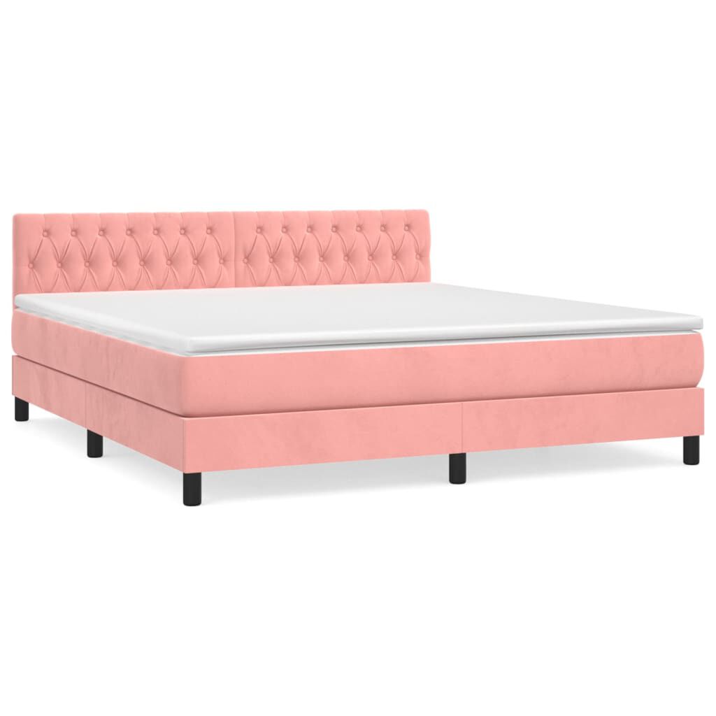 vidaXL Κρεβάτι Boxspring με Στρώμα Ροζ 180x200 εκ. Βελούδινο