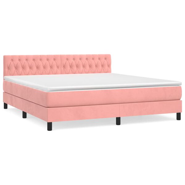 vidaXL Κρεβάτι Boxspring με Στρώμα Ροζ 180x200 εκ. Βελούδινο