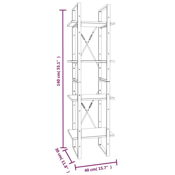vidaXL Βιβλιοθήκη με 4 Ράφια Γκρι Sonoma 40x30x140 εκ. Επεξεργ. Ξύλο