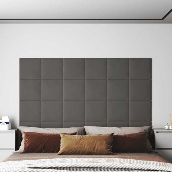 vidaXL Πάνελ Τοίχου 12 τεμ. Σκούρο γκρι 30x30 εκ. 1,08 μ² Βελούδο