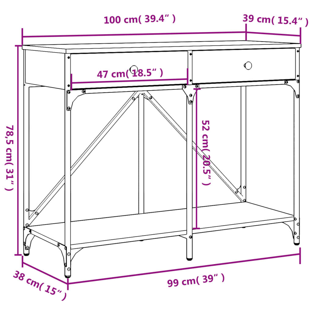 vidaXL Τραπέζι Κονσόλα Μαύρο 100 x 39 x 78,5 εκ. από Επεξεργ. Ξύλο
