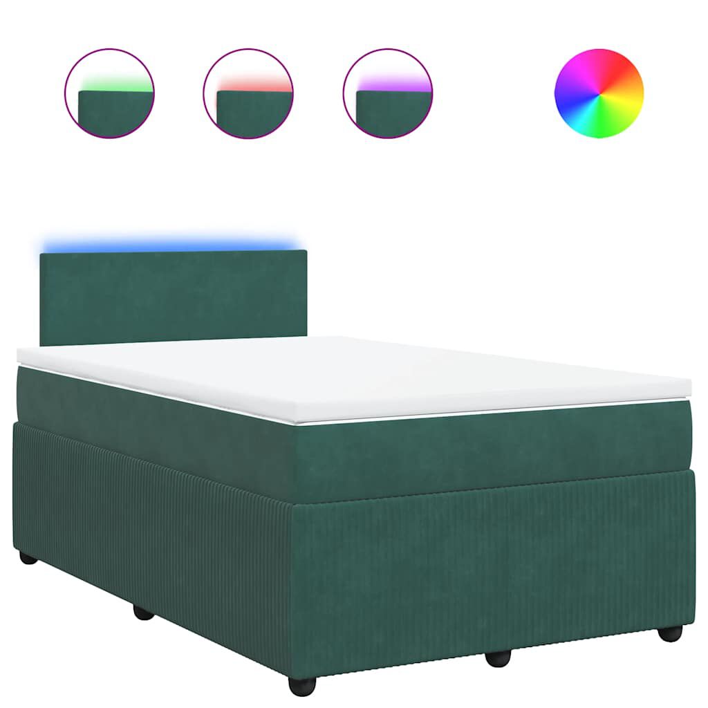 vidaXL Κρεβάτι Boxspring με Στρώμα Σκούρο Πράσινο 120x200εκ. Βελούδινο