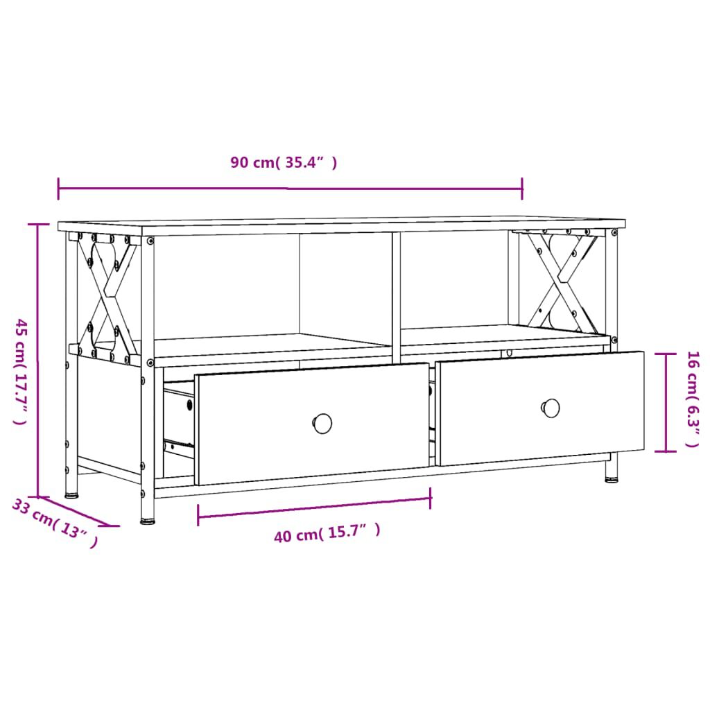 vidaXL Έπιπλο Τηλεόρασης Sonoma Δρυς 90x33x45 εκ. Επεξ. Ξύλο/Σίδερο