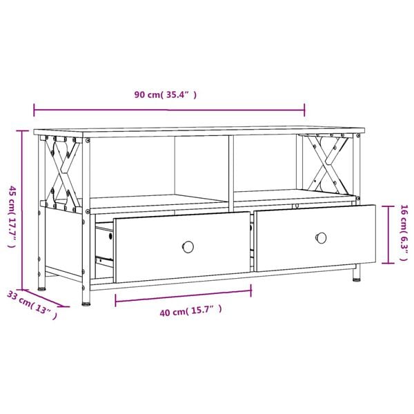 vidaXL Έπιπλο Τηλεόρασης Sonoma Δρυς 90x33x45 εκ. Επεξ. Ξύλο/Σίδερο