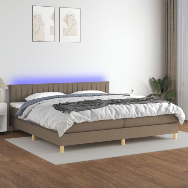 vidaXL &Kappa;&rho;&epsilon;&beta;ά&tau;&iota; Boxspring &mu;&epsilon; &Sigma;&tau;&rho;ώ&mu;&alpha; & LED Taupe 200x200 &epsilon;&kappa;. &Upsilon;&phi;&alpha;&sigma;&mu;ά&tau;&iota;&nu;&omicron;