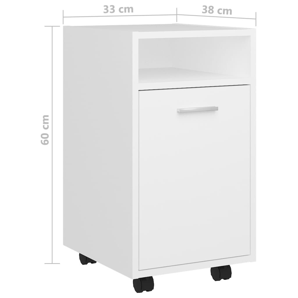 vidaXL Βοηθητικό Ντουλάπι με Τροχούς Λευκό 33x38x60 εκ. Επεξ. Ξύλο